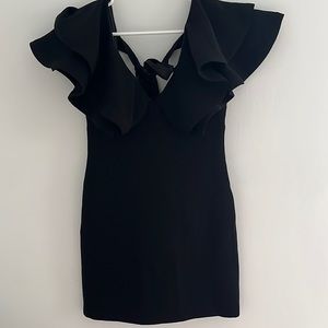 CINQ A CEPT BLACK MINI DRESS WITH RUFFLE SLEEVES AND TIE BACK SIZE 4 WORN ONCE